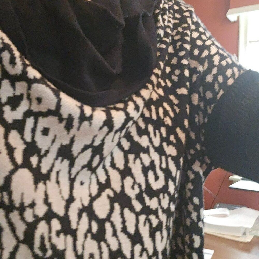 RXB Batwing Cowlneck Tunic Sweater Women Animal Print Leopard Brown Black Medium